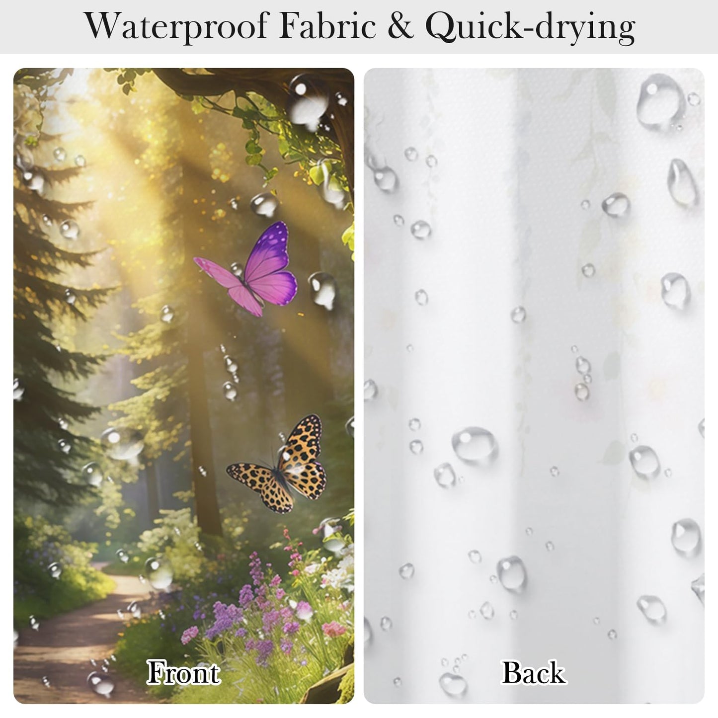 NAEMBCU Enchanted Forest Shower Curtain with Hooks - 72x78 Inch Extra Long Waterproof Fabric Bathroom Curtain with Butterfly, Wildflower and Woodland Path Design, Nature Scene Bath Curtain Decor
