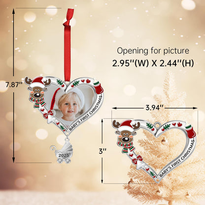 Baby's First Christmas Ornament 2025 – My First Christmas Baby Girl Boy Xmas Tree Picture Frame Reindeer Ornament 2025 – Personalized 1st Christmas Baby Ornament