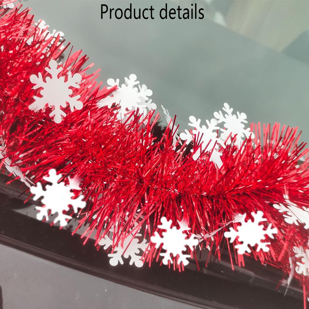 66Ft Christmas Red Tinsel Garland Xmas Tree Decorations Shiny Thick Red with Snowflake Metallic Twist Garland Ceiling Hanging Decor for New Year Party Holiday Indoor Outdoor Supplies