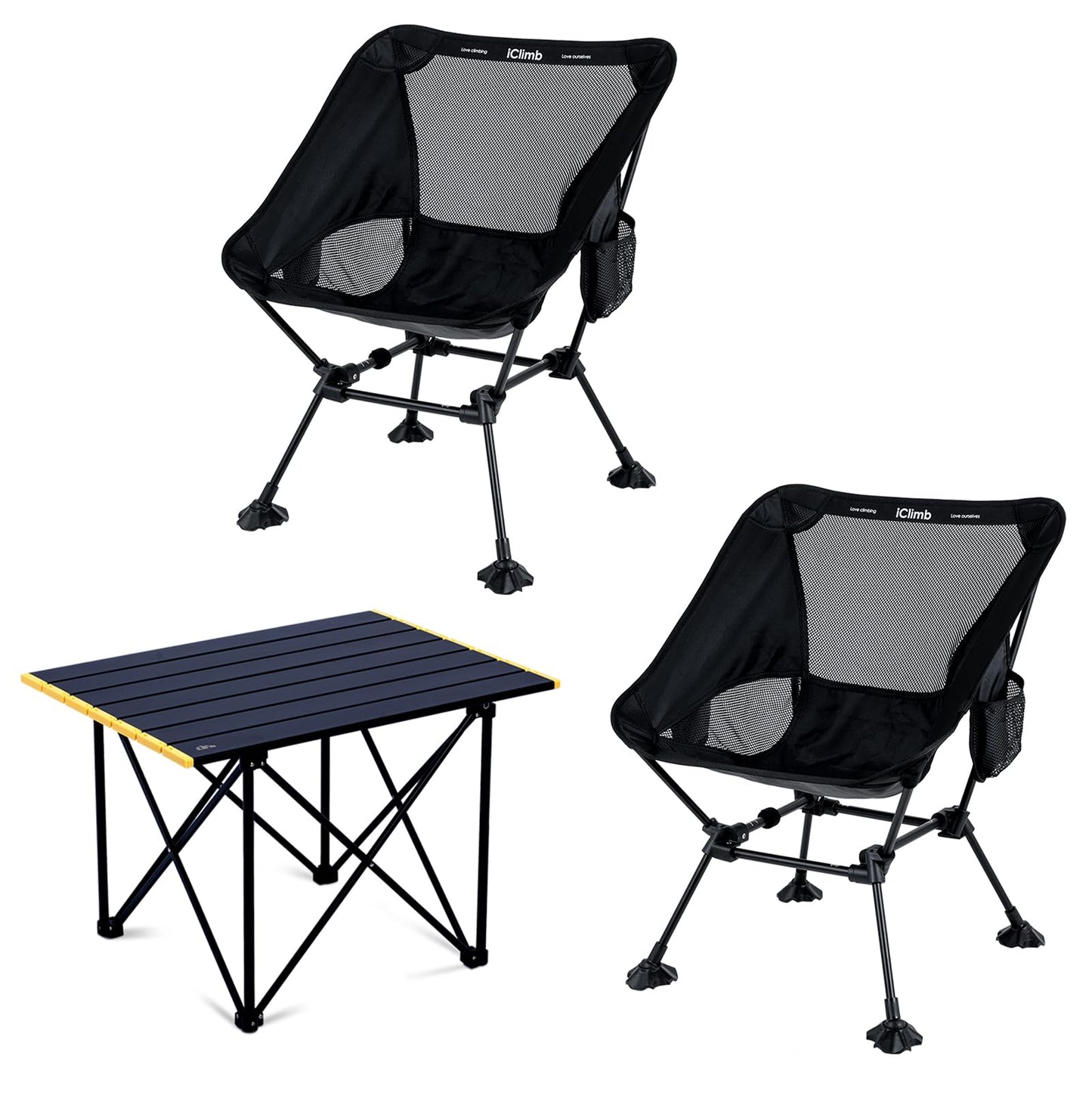 iClimb 1 Folding Table and 2 Anti-Sinking Folding Chair Bundle, Ultralight Compact for Adults Outdoor Beach Backpacking Hiking Camping Concert Motorcycling
