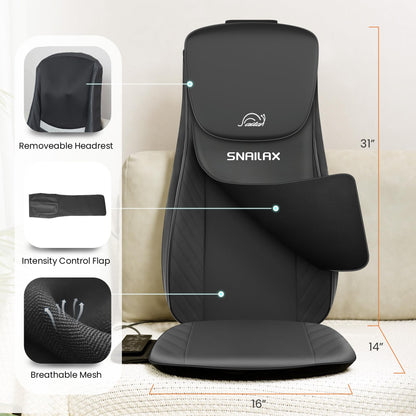 Snailax 2025 Shiatsu Neck Back Massager with Heat -Deep Kneading Massage Chair Pad,Adjustable Intensity,Full Body Massage Seat Cushion for Relaxation