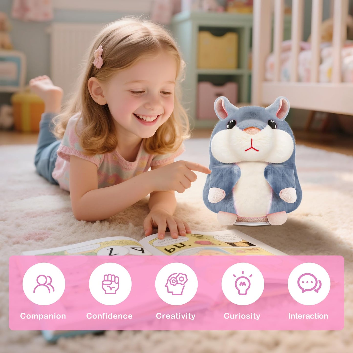 SANJOIN Kids Toddler Toys for Ages 2-4, Talking Hamster Repeats What You Say, Interactive Plush Repeating Toy for 2 3 4 5 6 8 Year Old Boy Girl Birthday Gift (Gray)