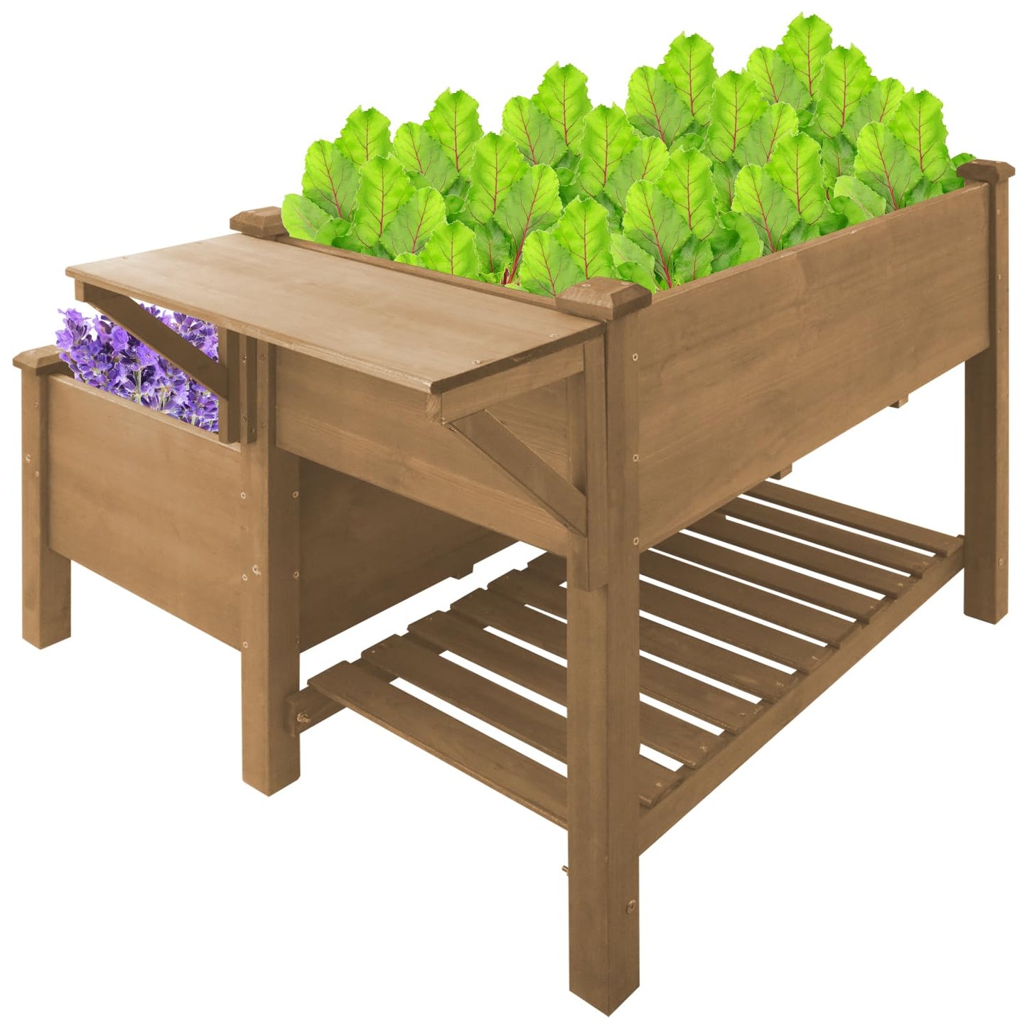 ketive 2-Tier Raised Garden Bed with Legs Outdoor Elevated Garden Box,Storage Shelf,Protective Liner for Backyard,Patio,Balcony,55x42x30in (Brown)