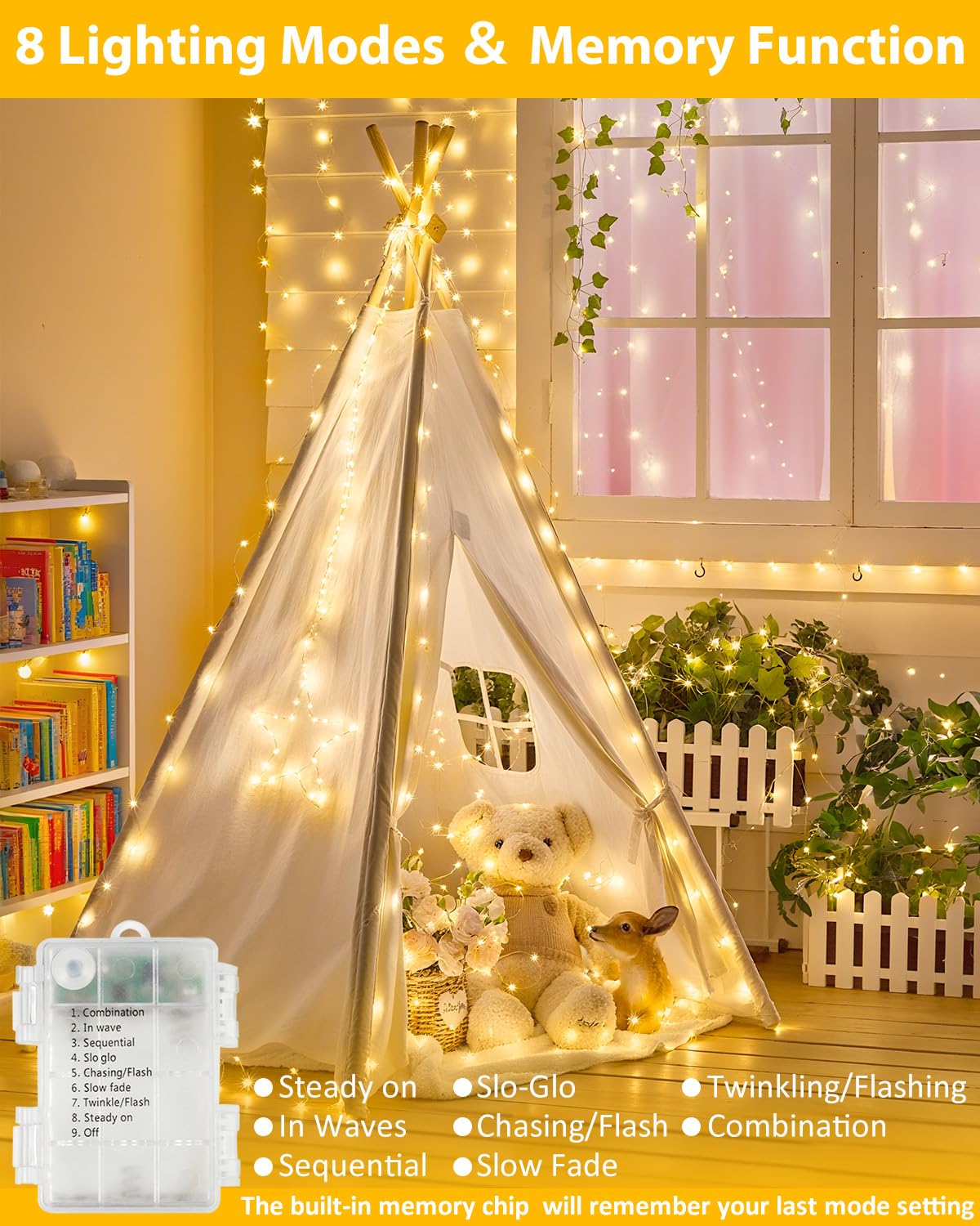 2 Pack 200 LED Fairy Lights Battery Operated with Remote, 8 Modes String Lights Indoor Outdoor, Cuttable Battery Light for Home Bedroom Wedding DIY Centerpiece Christmas Decorations (Warm White)