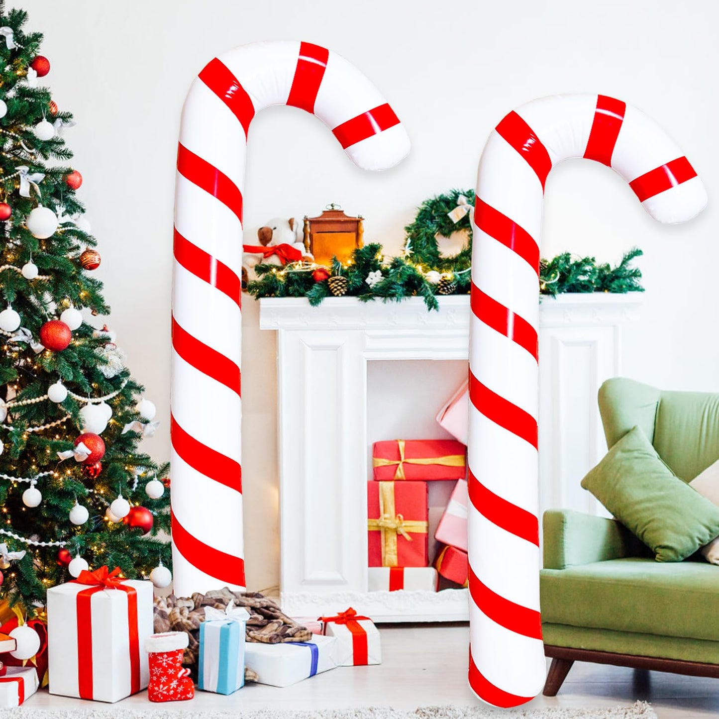 2 Pcs 5 Ft Inflatable Christmas Candy Canes Swimming Pool Floats,Large Blow up Candy Canes Balloons for Christmas Birthday Party Decorations,Xmas Indoor and Outdoor Winter Summer Holiday Celebration