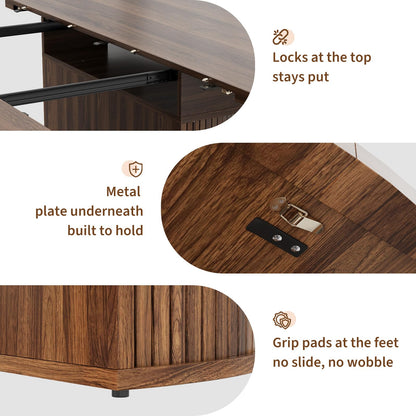 Garvee Extendable Round Dining Table with 2-Tier Storage Shelf & Drawer, 47.5 to 63 Inch Expandable Kitchen Table for 4-8 PM, Modern Farmhouse Fluted Pedestal Oval Circle Dinner Table, Walnut