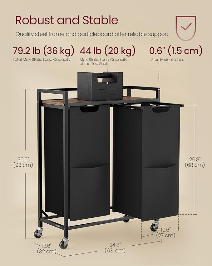 VASAGLE Laundry Sorter, 29 Gal. Laundry Hamper Basket