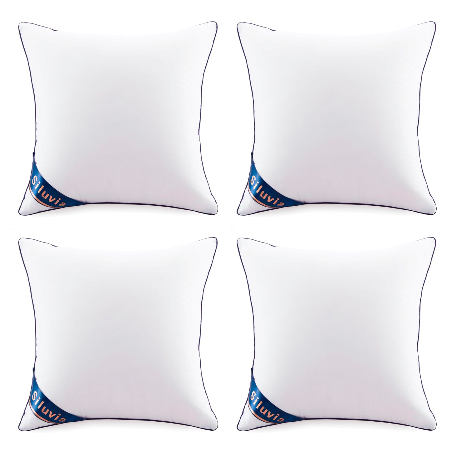 Siluvia 20"x20" Pillow Inserts Set of 2 Decorative Square Square Throw 20 Pillows with 100% Cotton Cover for Sofa, Couch, and Bed - White