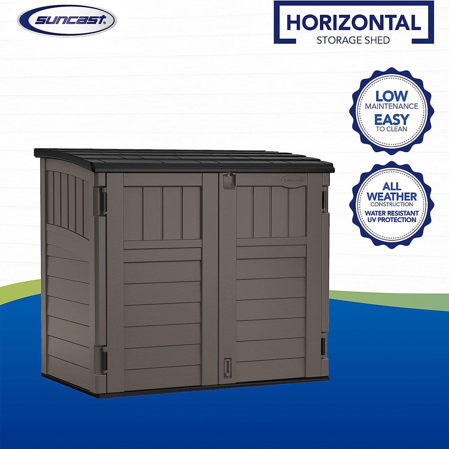 Suncast Outdoor Storage Shed for Backyard and Garden, Horizontal, 4' x 2.5', Stoney Grey - Portable Utility Deck and Cabinet for Tools, Equipment, and Garbage