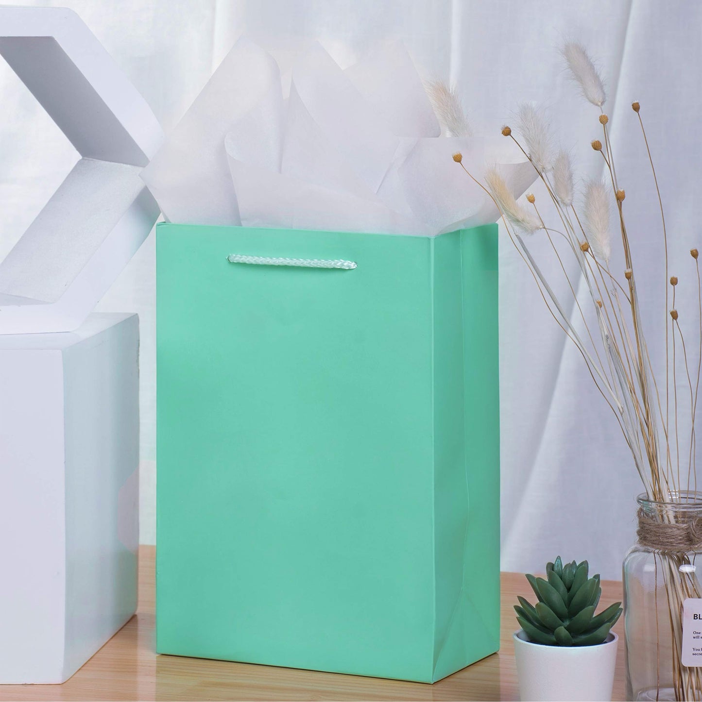 SHIPKEY 10 Pack Aquamarine Green Gift Bags with Tissue Paper | 8x4x11inch Bridesmaid Gift Bag, Wedding Paper Bag, Medium Shopping Bags for Gifts (20x10x28cm)