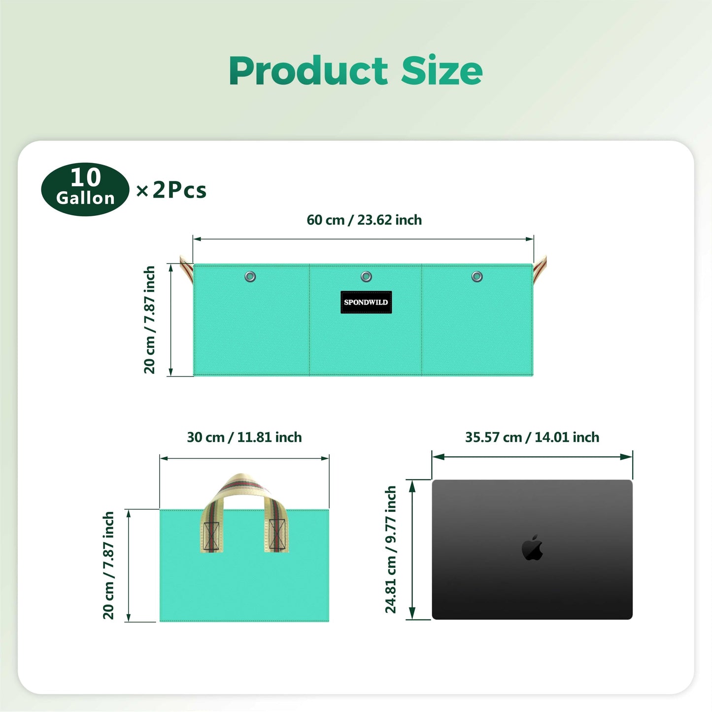 SPONDWILD Rectangle Grow Bags - 2 Pcs 10 Gallon Pots Compatible Potato Planter, PE Rectangle Planter for Growing Fruit and Vegetables, Green