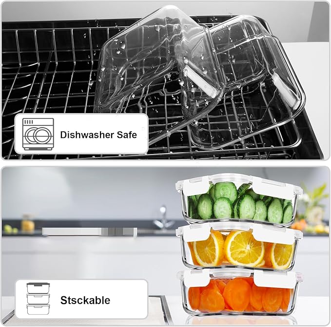 VERONES 5 Pack 36 OZ Glass Meal Prep Containers, Airtight Glass Lunch