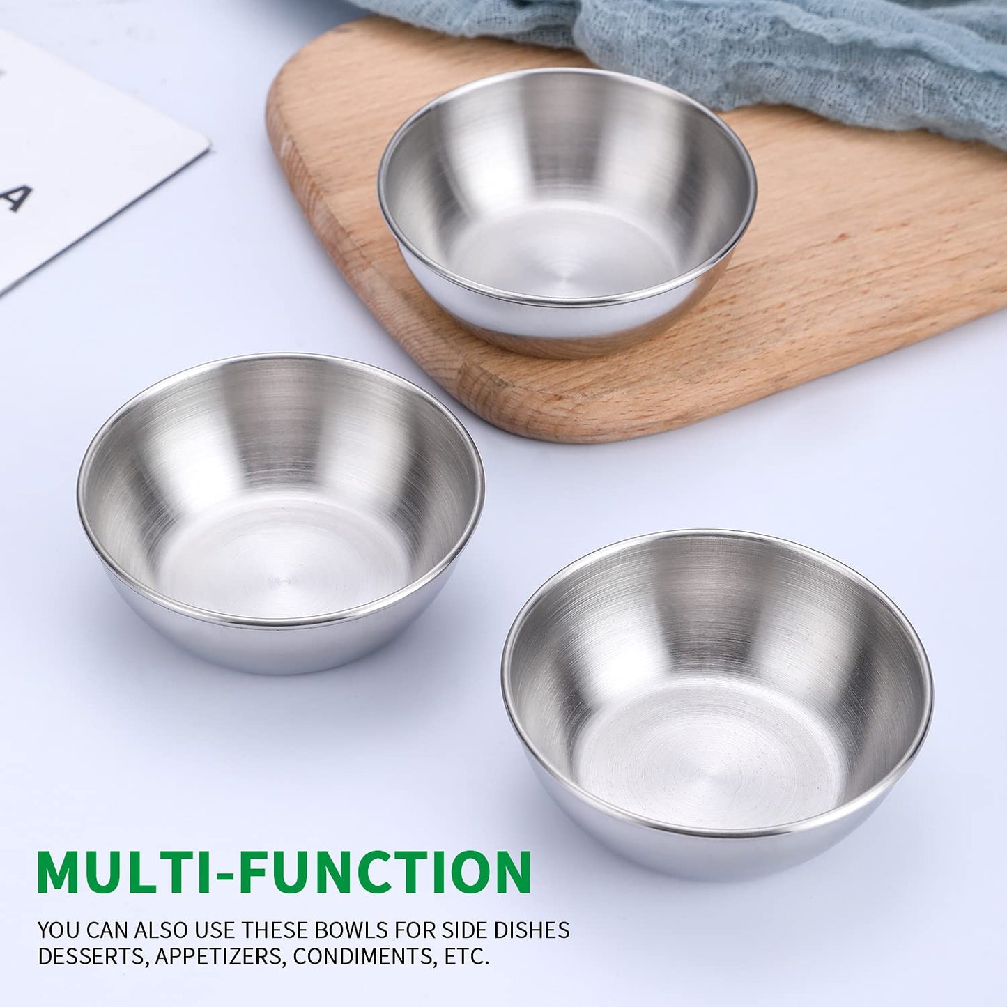 Onlycooker Sauce Cup 12 Piece Condiment Cups 3.2 Inch Stainless Steel Sauce Dish Dipping Bowl Small Seasoning Round Side Dish Bowls Plate for Appetizer Pinch Soy Sushi