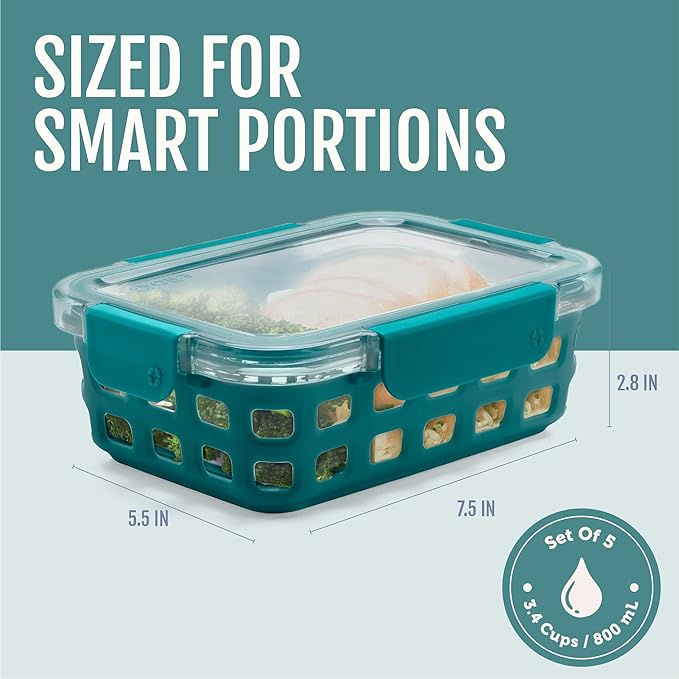 Ello Duraglass 3.4 Cup Meal Prep Sets 10Pc, 5 Pack Set- Glass Food Storage
