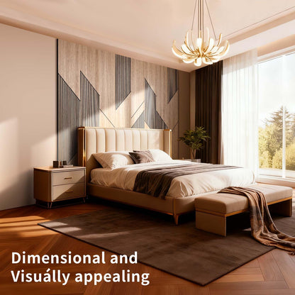SSHENGYA 8-Pack Teak Wood Grain 3D Wall Panels with Adhesive, Peel and Stick PVC Wall Tiles for Accent Wall, Covers 92.6 Sq Ft for Luxury Living Room & Bedroom Decor