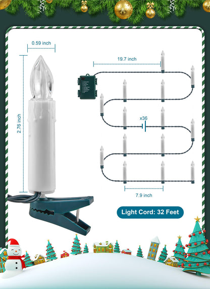 Minetom 50LED Battery Operated Christmas Tree Candles, Flameless 48FT Clip On Lights with 8 Modes, Waterproof Warm White String for Xmas Holiday Wedding Party Home Garden Decor