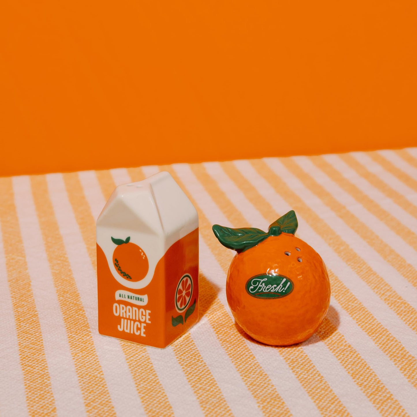ban.do Cute Salt and Pepper Shakers Set in Novelty Fruit Shape, Matching Vintage Inspired Shakers, Orange