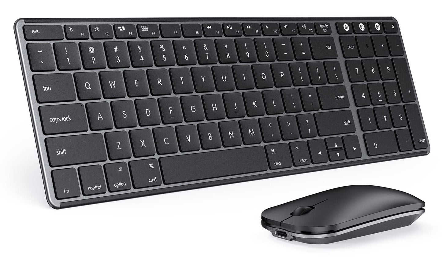 seenda Bluetooth Keyboard and Mouse for Mac, SKM64-2 Multi-Device Rechargeable Slim Wireless Keyboard Mouse Stainless Steel Full Size, Compatible with MacBook Pro/Air, iPad, Mac - Space Gray