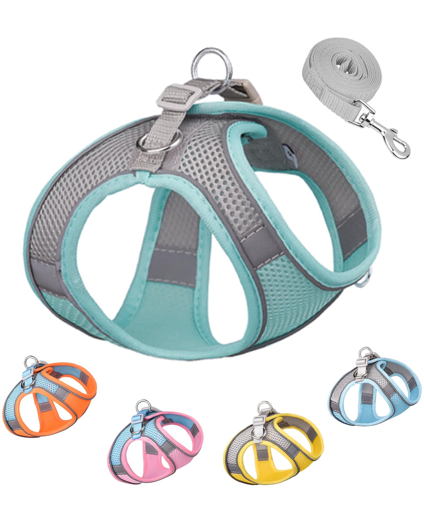 Solmoony Soft Mesh Dog Harness and Leash Set for Small Medium Dogs, Step in Adjustable with Padded Vest (XS, Green)