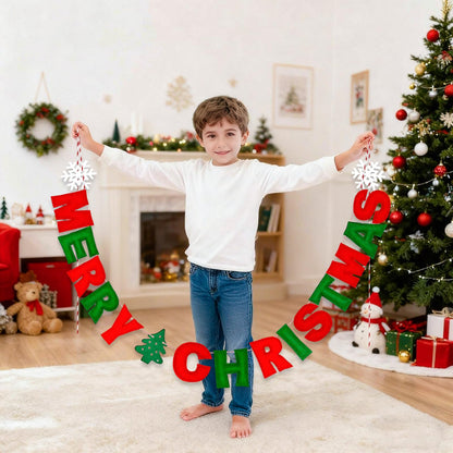 Unique Merry Christmas Felt Banner with Peppermints Candy Cane, Handmade Felt Ball Christmas Garland,Holiday Party Supplies for Xmas Tree Wreath Mantel Fireplace Wall Home Modern Christmas Decorations