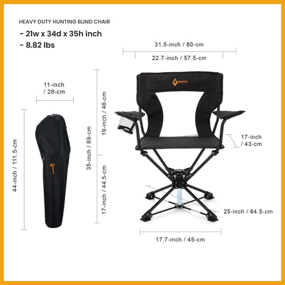 ARROWHEAD OUTDOOR 2-Pack 360° Swivel Hunting Chair Stool Seat, Perfect for Blinds, No Sink Feet, Supports up to 450lbs, Carrying Case, Steel Frame, 600D Canvas