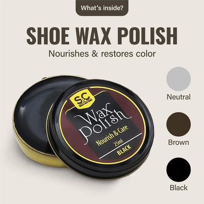 Stone & Clark 12PC Shoe Polish & Care Kit, Leather Shoe Shine Kit with Brown Wax, Shoe Brushes for Polishing, Shine Cloth & Shoe Horn, Compact Shoe Cleaning Kit with Horse Hair Brushes & PU