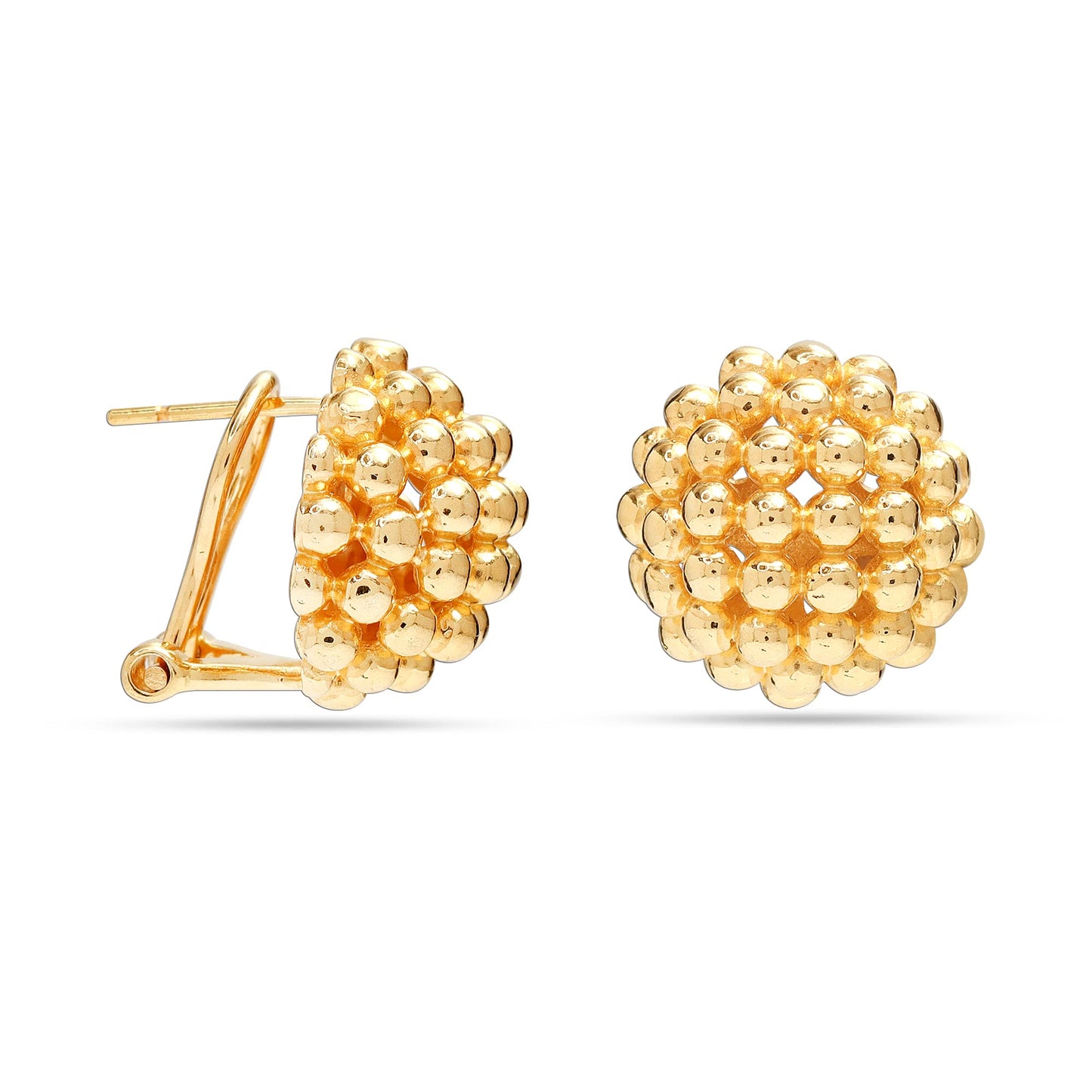 LeCalla 925 Sterling Silver Omega Back Earrings Jewelry Large 14K Gold Plated Crossover Round Beaded Omega Clip Back Stud Earring for Women - 15MM