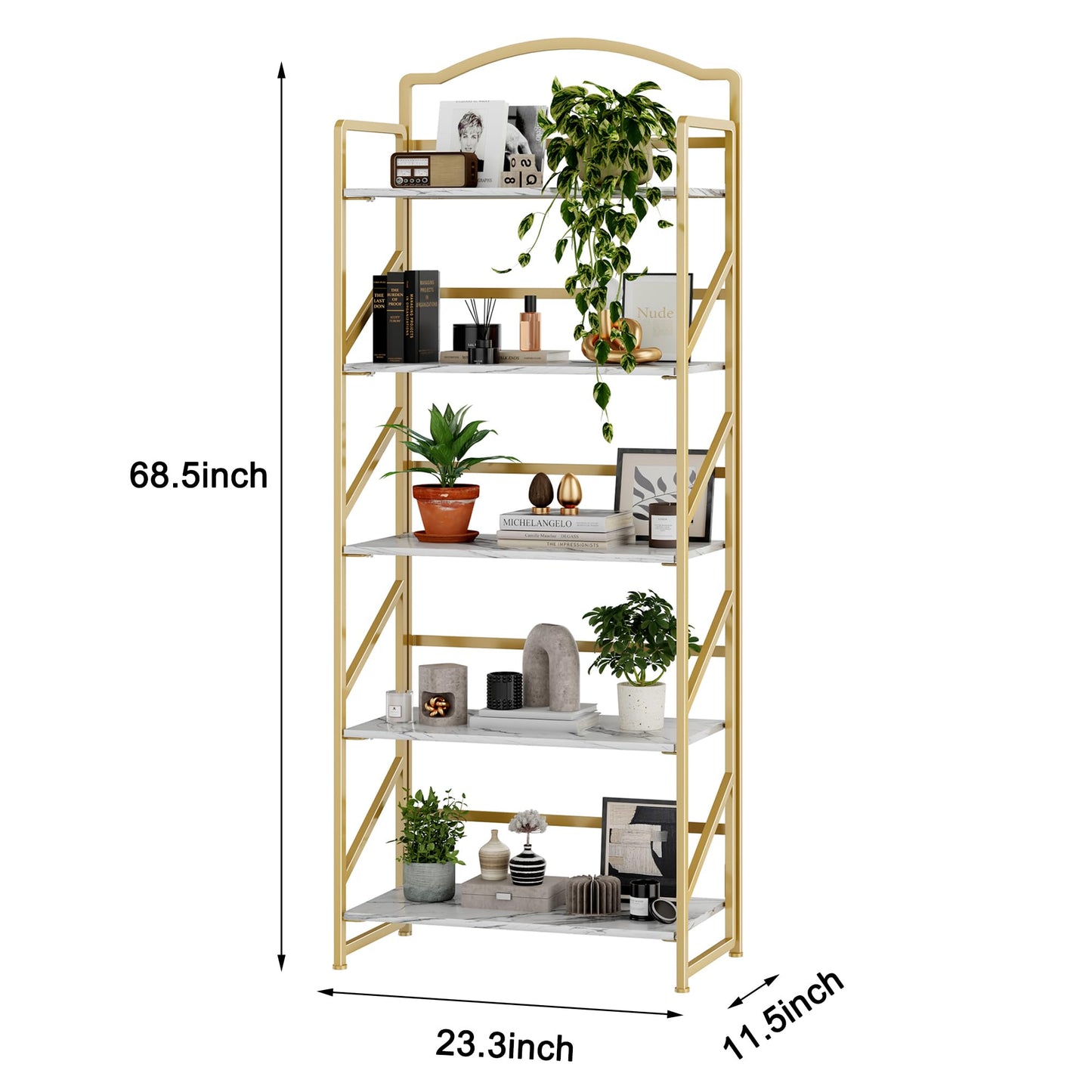BHG No Assembly Folding Bookshelf for Living Room,Semicircle Collapsible Book Shelf for Home Office, Portable Bookcase Storage Organizer Rack Shelves