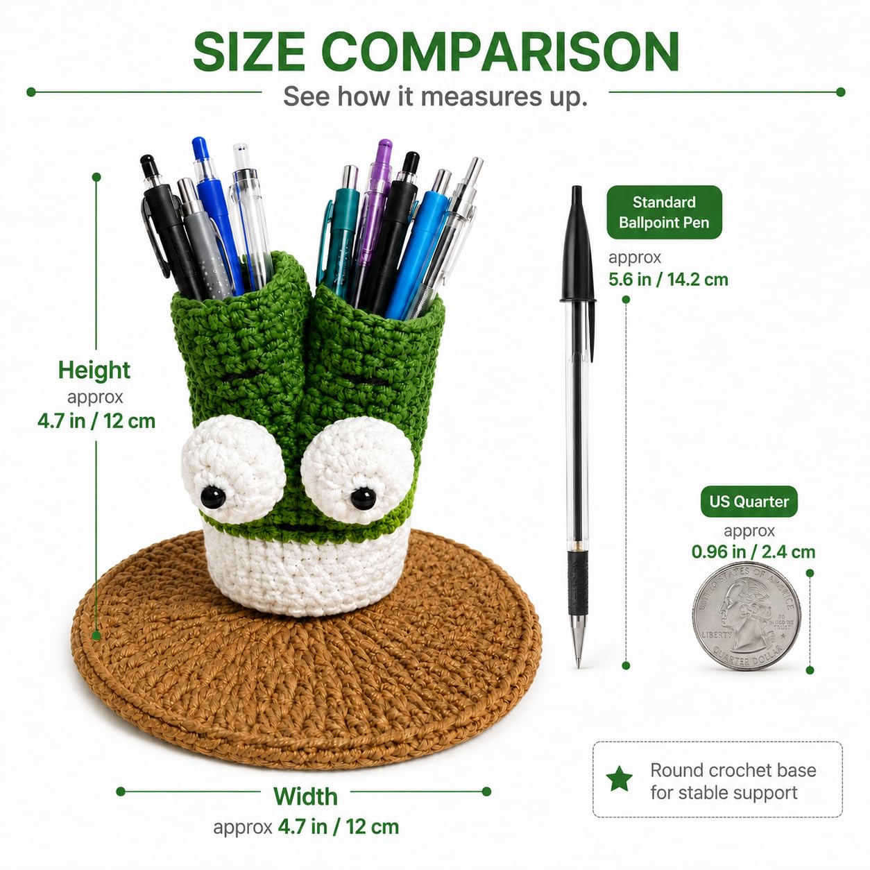 XIBIGEYE Cute Crochet Pen Holder for Desk - Handmade Green Onion Pencil Cup with Phone Stand | Funny Desk Organizer, Unique Teacher Gift, Back to School Desk Accessories for Students & Office
