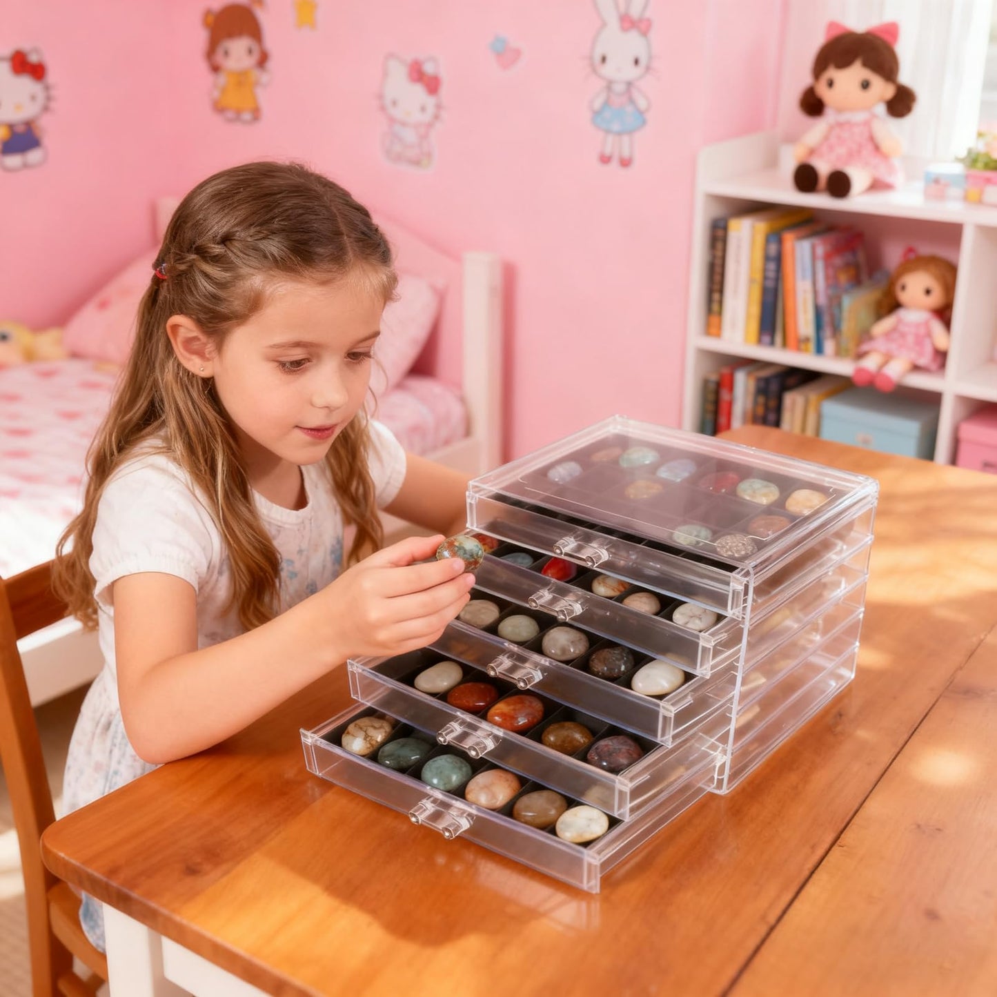 Rock Collection Box, 5 Layer 90 Grids Rock Collection Display Case, Crystal Display Shelf, Rock, Gemstone Display Case, Acrylic Clear Organizer for Gemstone Fossil Stone Display