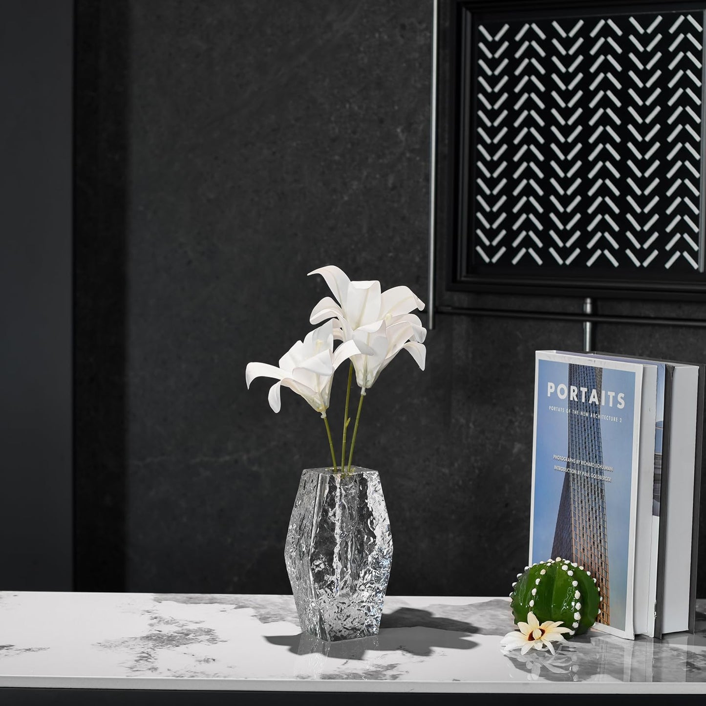 Glacier Series Crystal Vase 6.3-inch High, Modern Crystal Home Office Decor for Living Room Dining Table Centerpieces, Birthday and Wedding