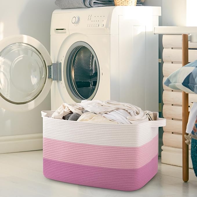 OIAHOMY Extra Large Blanket Basket, 95L Cotton Rope Woven Laundry Basket