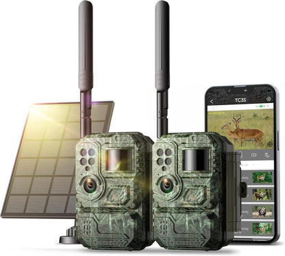 4G LTE Cellular Trail Camera with Pre-installed SIM Card, 2K Live Streaming, Solar Powered, Low Glow Night Vision, Remote Access, Motion Activated, Two-Way Audio Game Camera for Outdoor Security