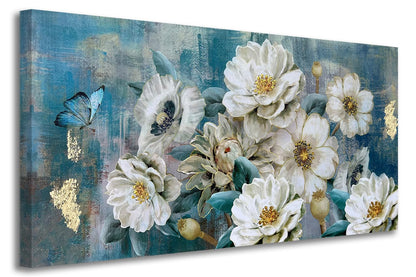 Arjun Tree Wall Art Canvas for Living Room Blue Tree of Life Nature Teal Abstract Textured Painting Picture Modern Panoramic Landscape Artwork Framed Bedroom Home Office Decor, Large Size 40"x20"