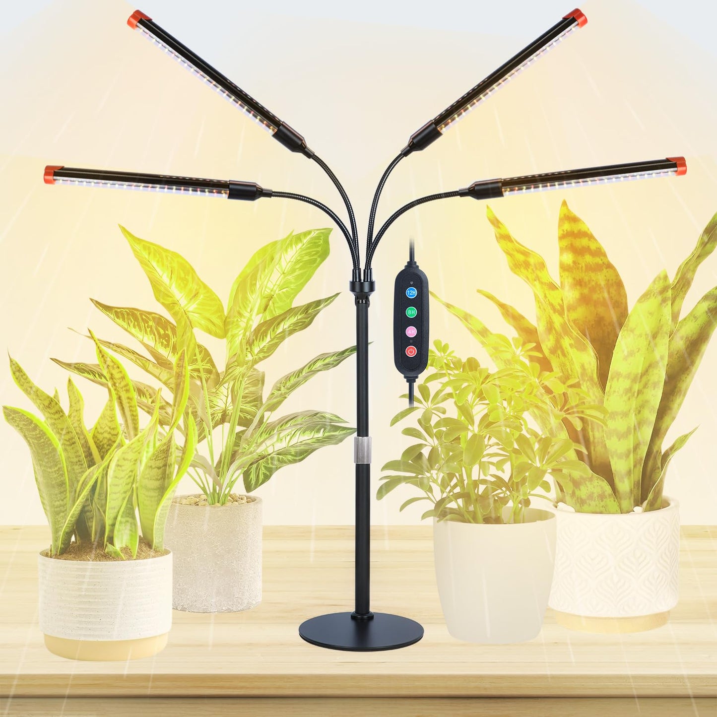 GroCruiser 4Head Tabletop Grow Lights for Indoor Plants, Seed Starting, Bonsai, 4/8/12/16/20H Timer, 36 Watt Power Draw, NO Need Adapter, Bright and Big Coverage, Best Gift for Plants Lover