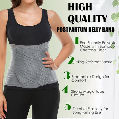 MAMODY Postpartum Belly Wrap, Postpartum Belly Band, Abdominal Binder (Polyester Made with Bamboo Charcoal Fiber),S/M