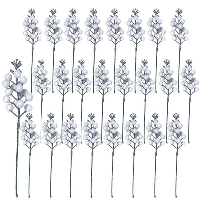 Uabwim 24Pack Christmas Picks Glitter Berries Stems Artificial White Berry Branches Holly Picks Stems Christmas Tree Ornaments for DIY Xmas Wreath Crafts Gifts Holiday Home Decor (White)