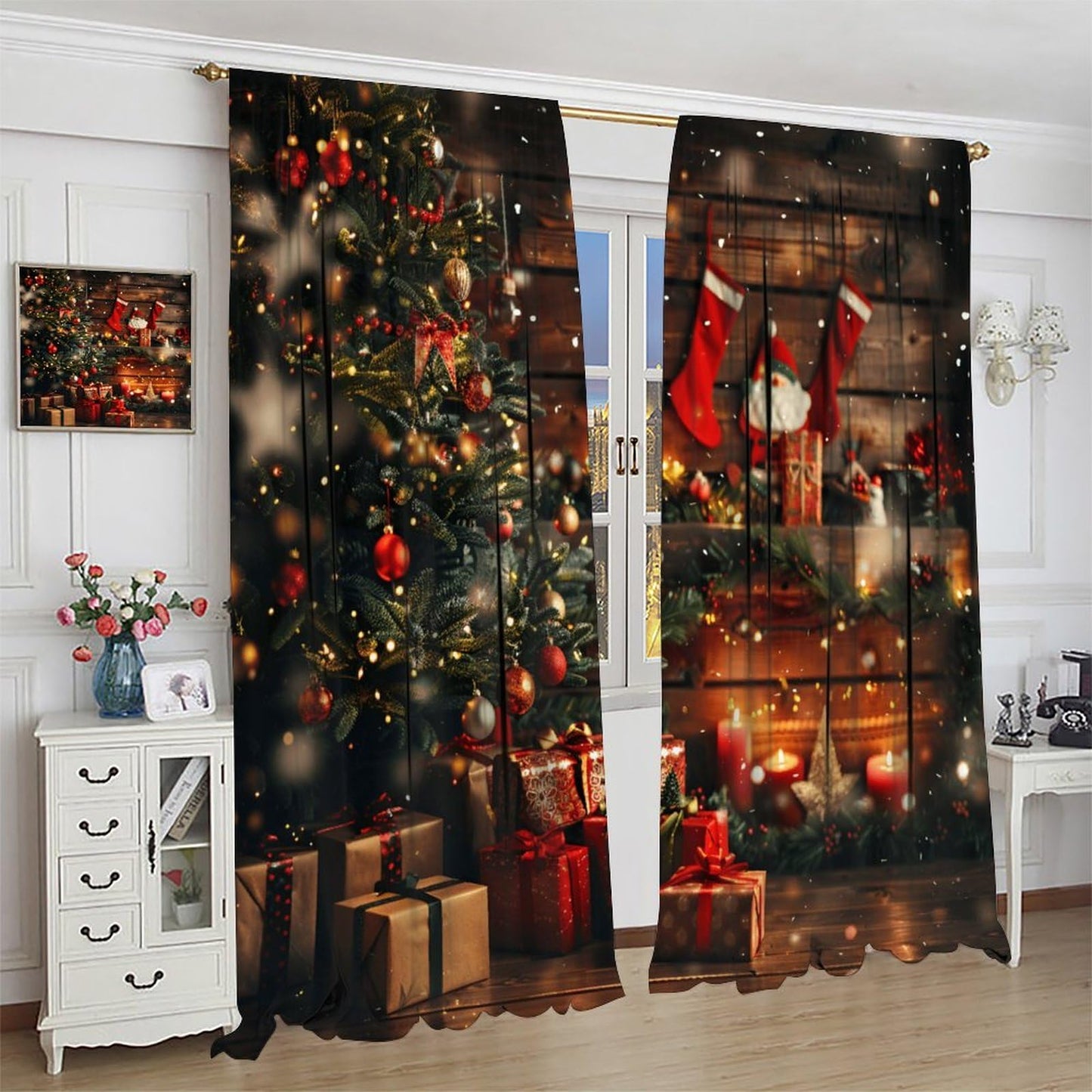 Christmas Curtains Merry Xmas Snowflake Window Treatment for Living Room Bedroom Warm Gift Decor Window Drapes 42" W X 45" L