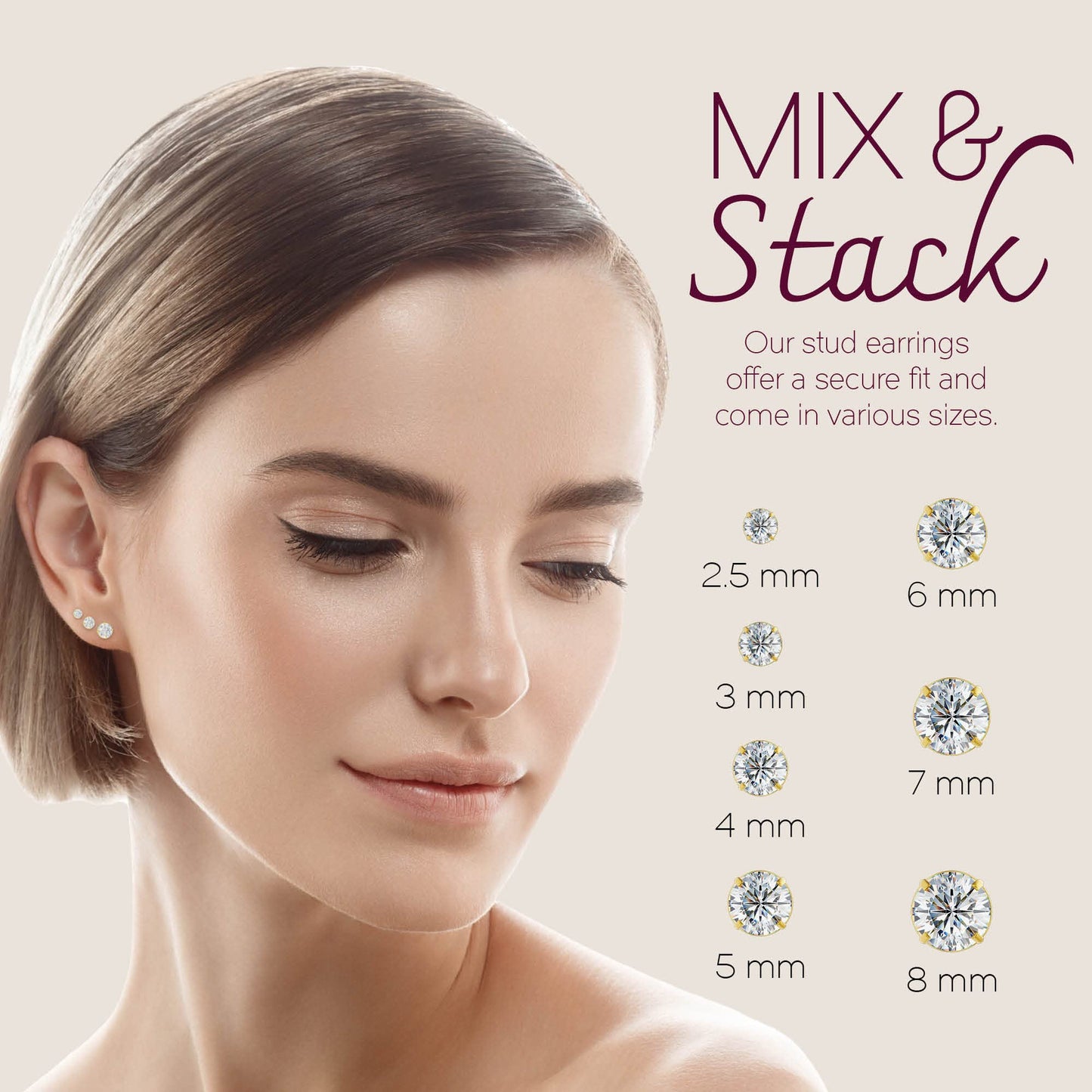 Solid 14k Yellow Gold Solitaire Round Cubic Zirconia CZ Stud Earrings with 14k Gold Butterfly Push Backings