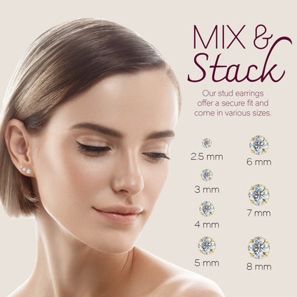 Solid 14k Yellow Gold Solitaire Round Cubic Zirconia CZ Stud Earrings with 14k Gold Butterfly Push Backings