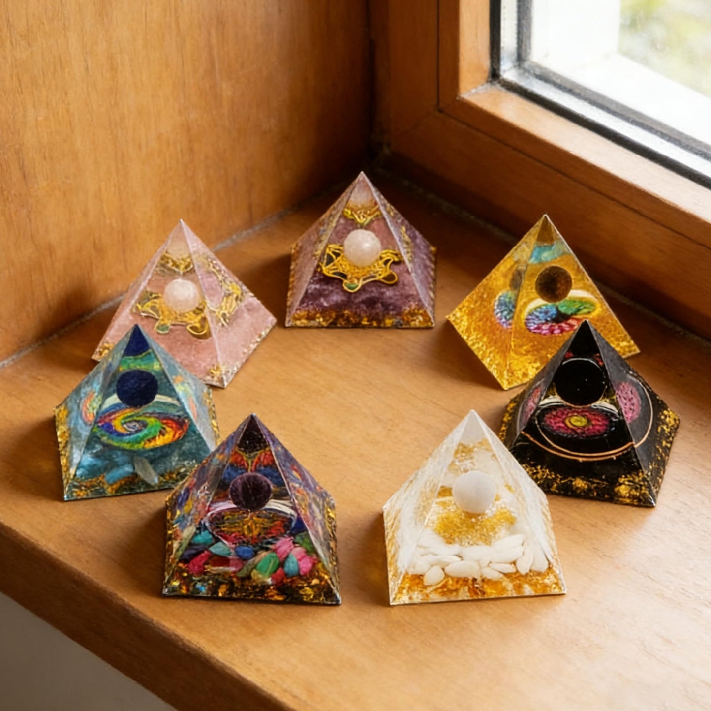 AierCrystal (2inch-7pcs Natural Healing Crystal Pyramid Set —Feng Shui Home Decoration, Chakra Balancing Purification, Energy Healing Meditation Tool, Home Ornament(5cm Pyramid 7pcs Set)