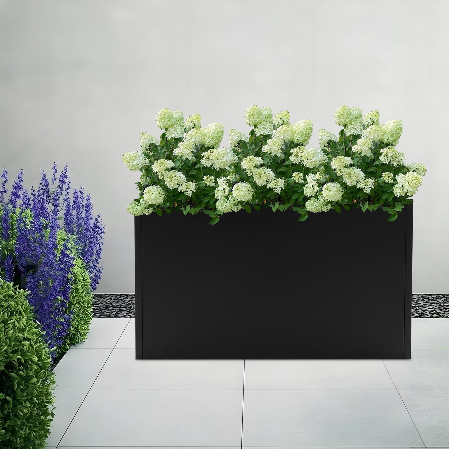 Lemoeyes Heavy Duty Steel Planter Box 38”x12”x24”, Tall Metal Cube Planter for Indoor Outdoor Plants, Garden Box with Drainage Holes & Reinforced Edges for Trees Flowers (Black, 38x12x24in)