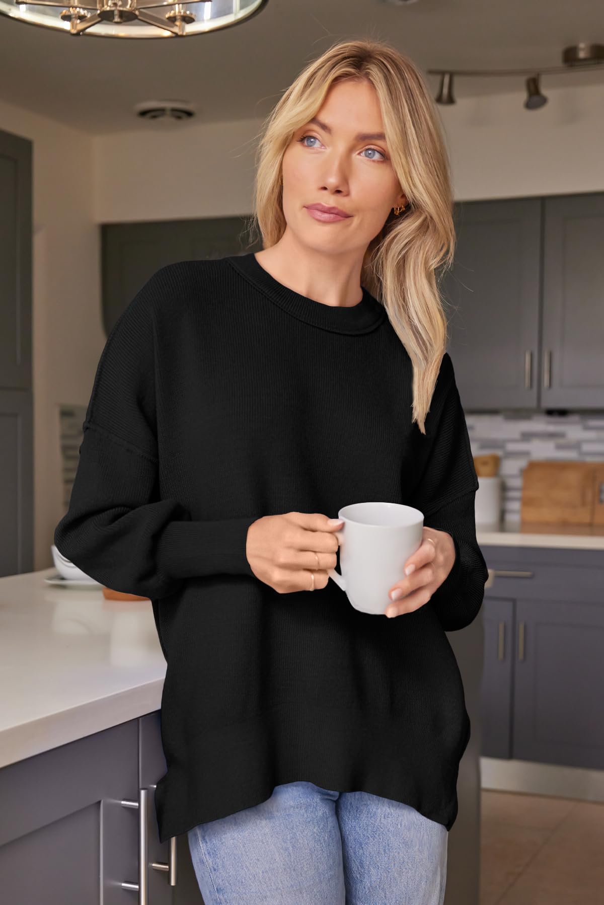 EFAN Women's Oversized Sweaters 2025 Fall Crewneck Batwing Sleeve Pullover Sweaters