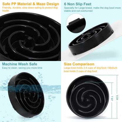 Slow Feeder Dog Bowls for Large Medium Dog Non Slip Maze Puzzle Bowl Pet Slower Food Feeding Dishes Interactive Bloat Stop Preventing Choking Healthy Dog Bowl, Black