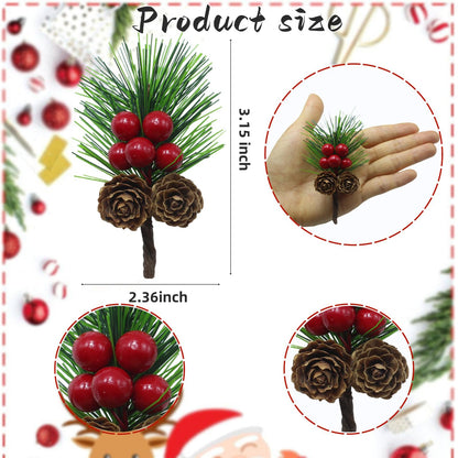 Christmas Floral Picks with Pine Cones and Holly Berries, 30Pcs Artificial Pine Greenery Stems Christmas Picks and Sprays for Holiday Decoration, Crafts, Gift Wrap Embellishments (30)