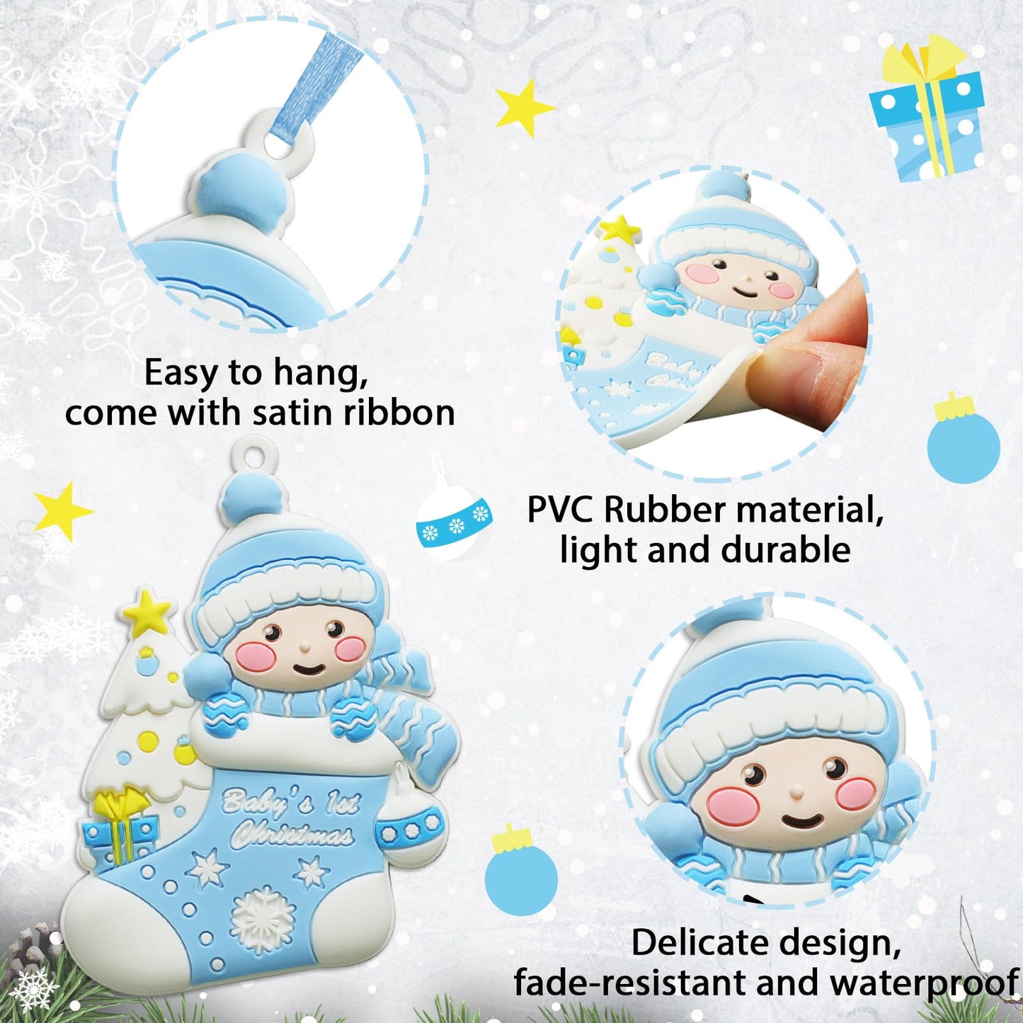 2025 Christmas Baby's First Boy Ornament Personalized Baby Boy Decoration Christmas Tree Ornament Baby's 1st Customized Handwritten Keepsake for Newborn Free Personalization