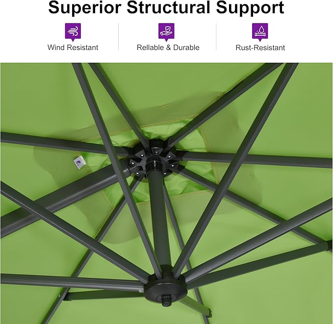 PURPLE LEAF 10 Feet Square Cantilever Umbrella Patio Umbrella with Base Outdoor Umbrella Aluminum Offset with 360-degree Rotation for Garden Deck Pool Patio Apple Green