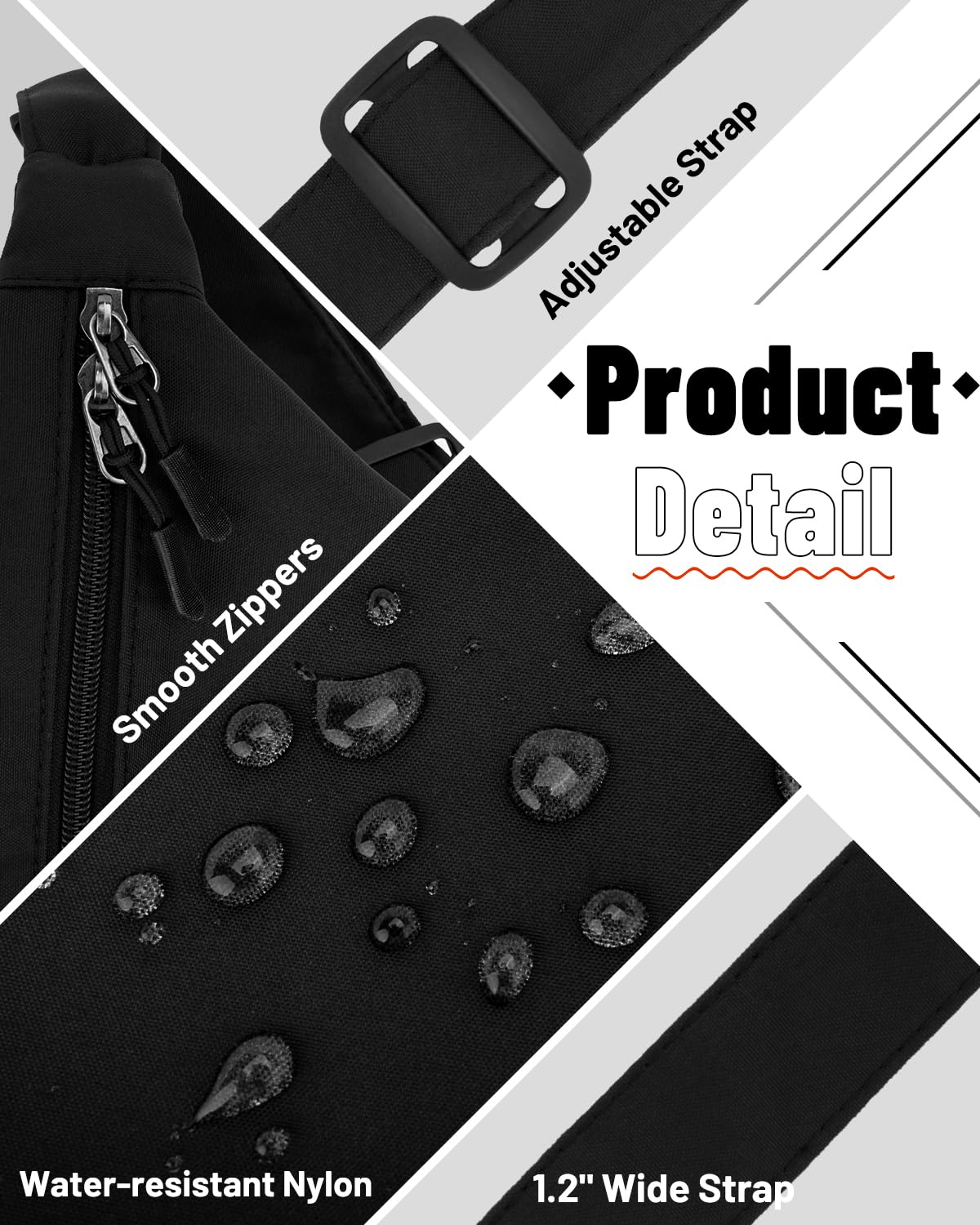 Small Sling Crossbody Bag for Women Men, Mini Crescent Bag with Adjustable Strap, 2 Zippers Lightweight Nylon Shoulder Waist Fanny Pack Belt Bag for School Sport Casual Travel Hiking Work, Black, Small, Causal