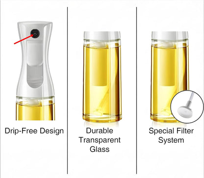 Oil Sprayer for Cooking - Olive Oil Mister Spray Bottle for Cooking - 6.7 fl.oz - Air Fryer Accessories - Refillable Glass Dispenser for Kitchen