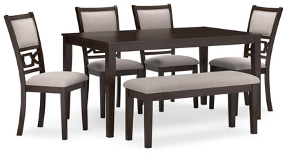 Signature Design by Ashley Langwest Dining Room Table Set, 4 Upholstered Chairs and Bench, Seats 6, Cushioned Seats, Wood, Cherry Brown